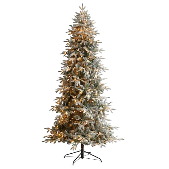 8.5ft. Pre-Lit Flocked Manchester Spruce Artificial Christmas Tree, Warm White Lights